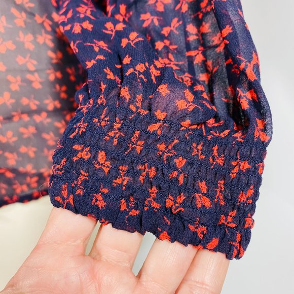 JOIE Vivette Shirt - Sheer Floral Silk Peasant Top - Picture 5 of 7